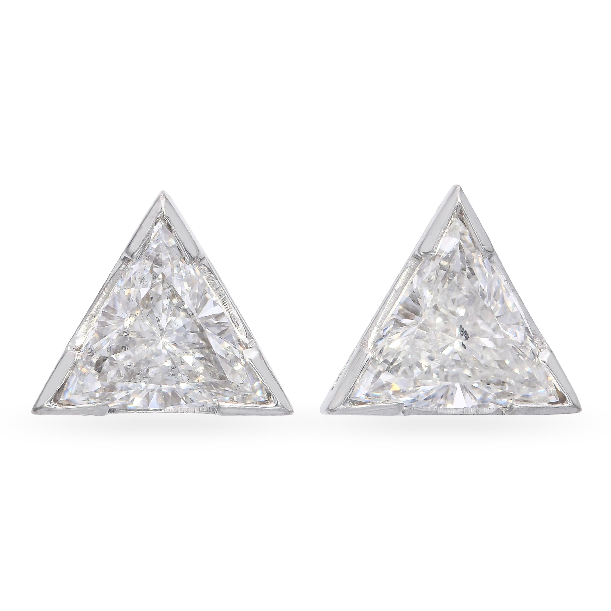 Vintage 14k White Gold 2.00tcw Diamond Trillion Stud Earrings