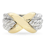David Yurman Sterling Silver and 14k White Gold Braided X Cross Ring