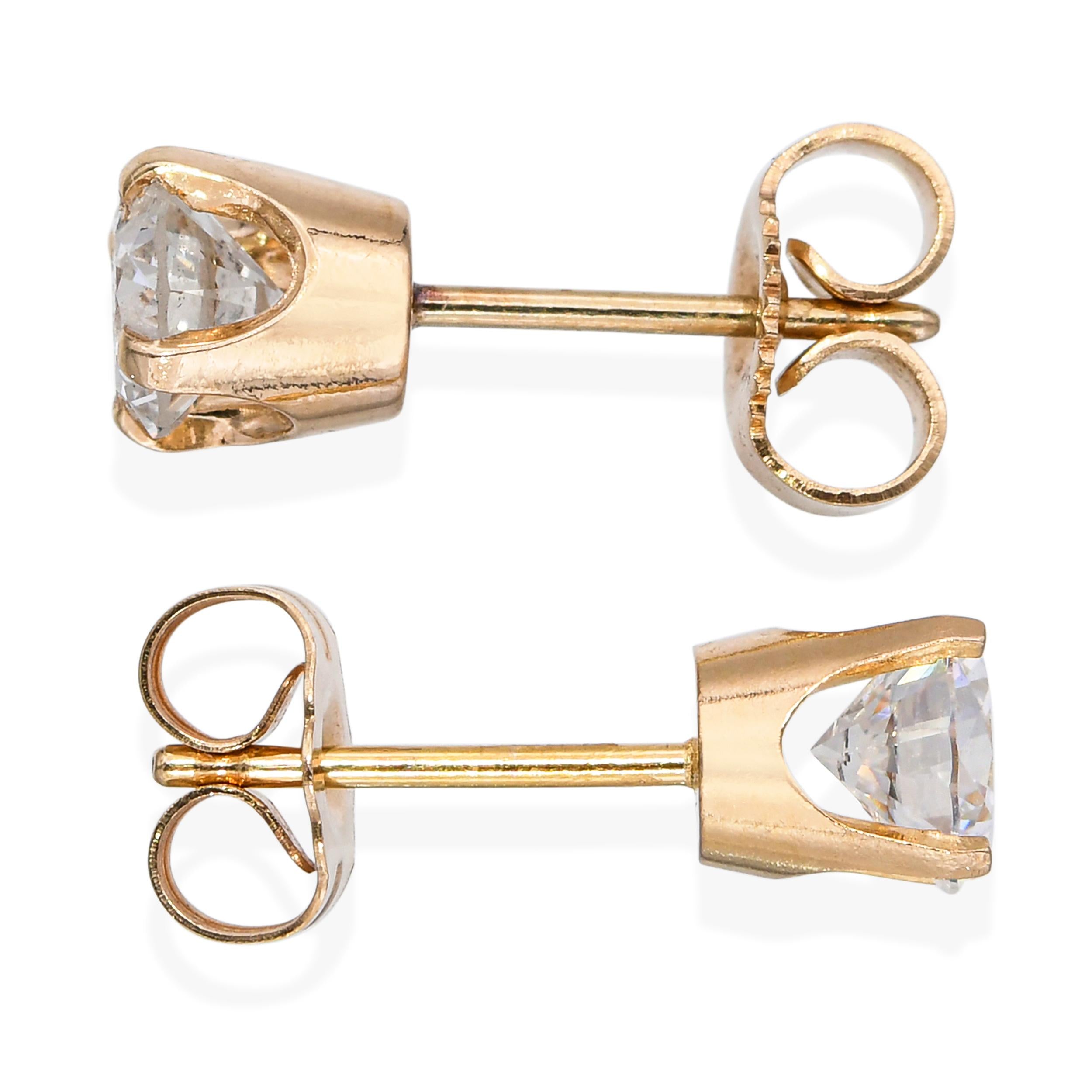 Vintage 14k Yellow Gold 1.01tcw L Si1 Diamond Stud Earrings