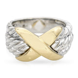 David Yurman Sterling Silver and 14k White Gold Braided X Cross Ring