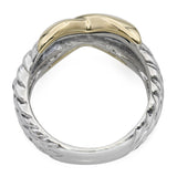 David Yurman Sterling Silver and 14k White Gold Braided X Cross Ring