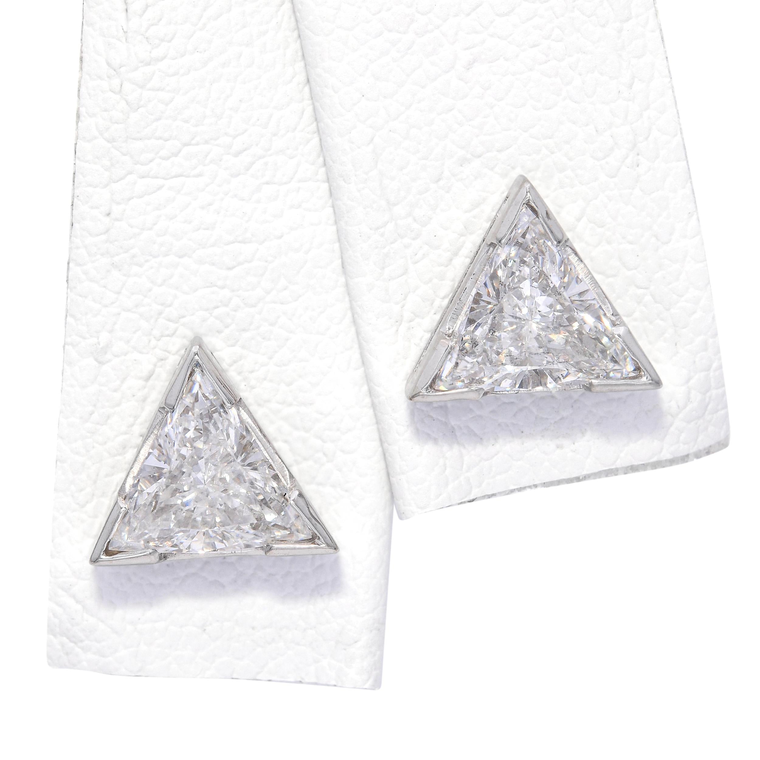 Vintage 14k White Gold 2.00tcw Diamond Trillion Stud Earrings