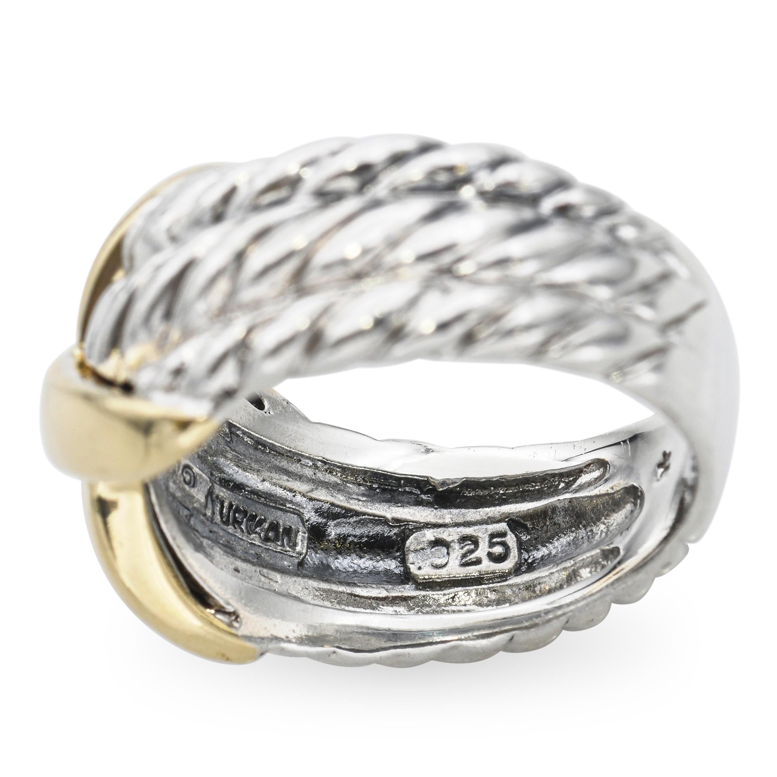David Yurman Sterling Silver and 14k White Gold Braided X Cross Ring