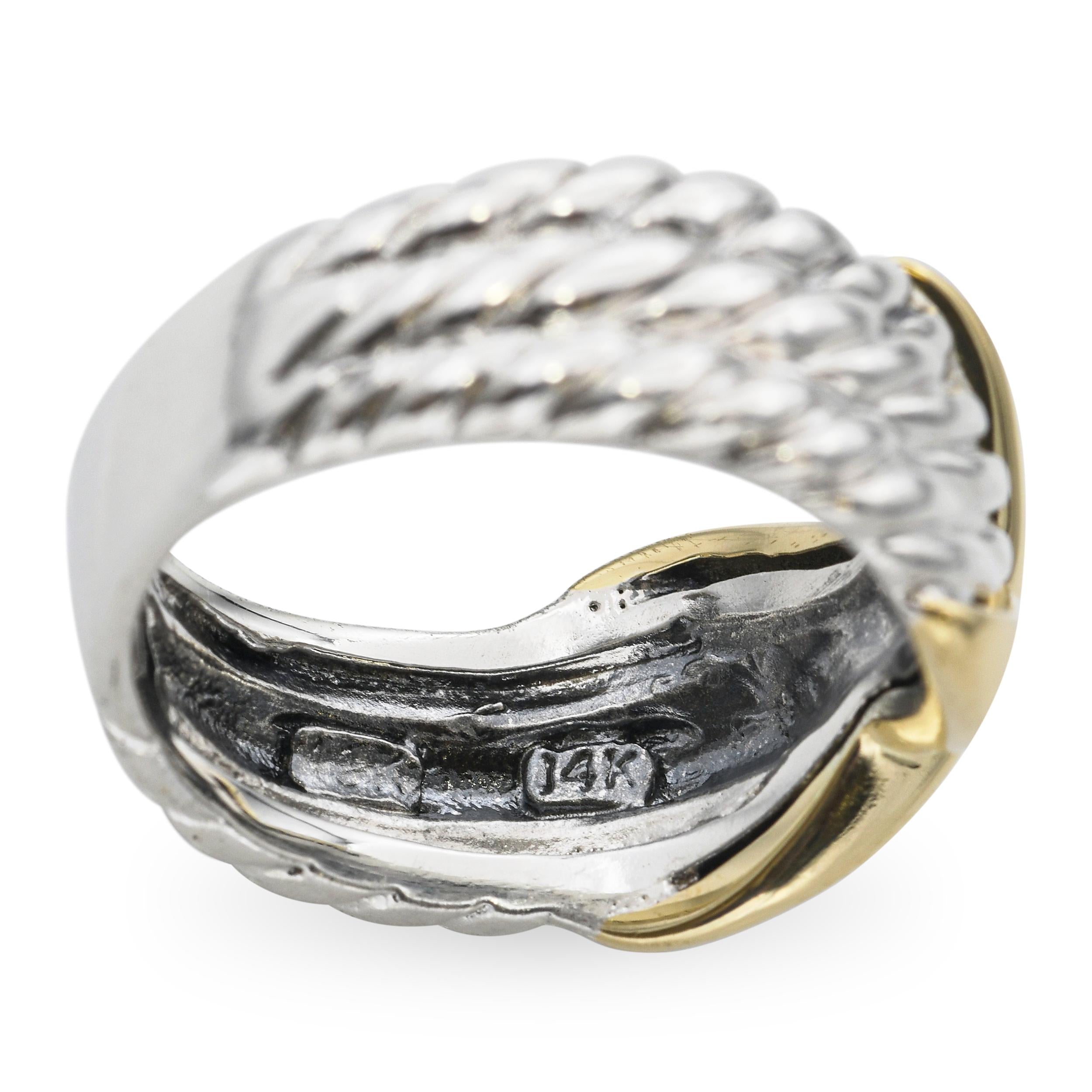 David Yurman Sterling Silver and 14k White Gold Braided X Cross Ring