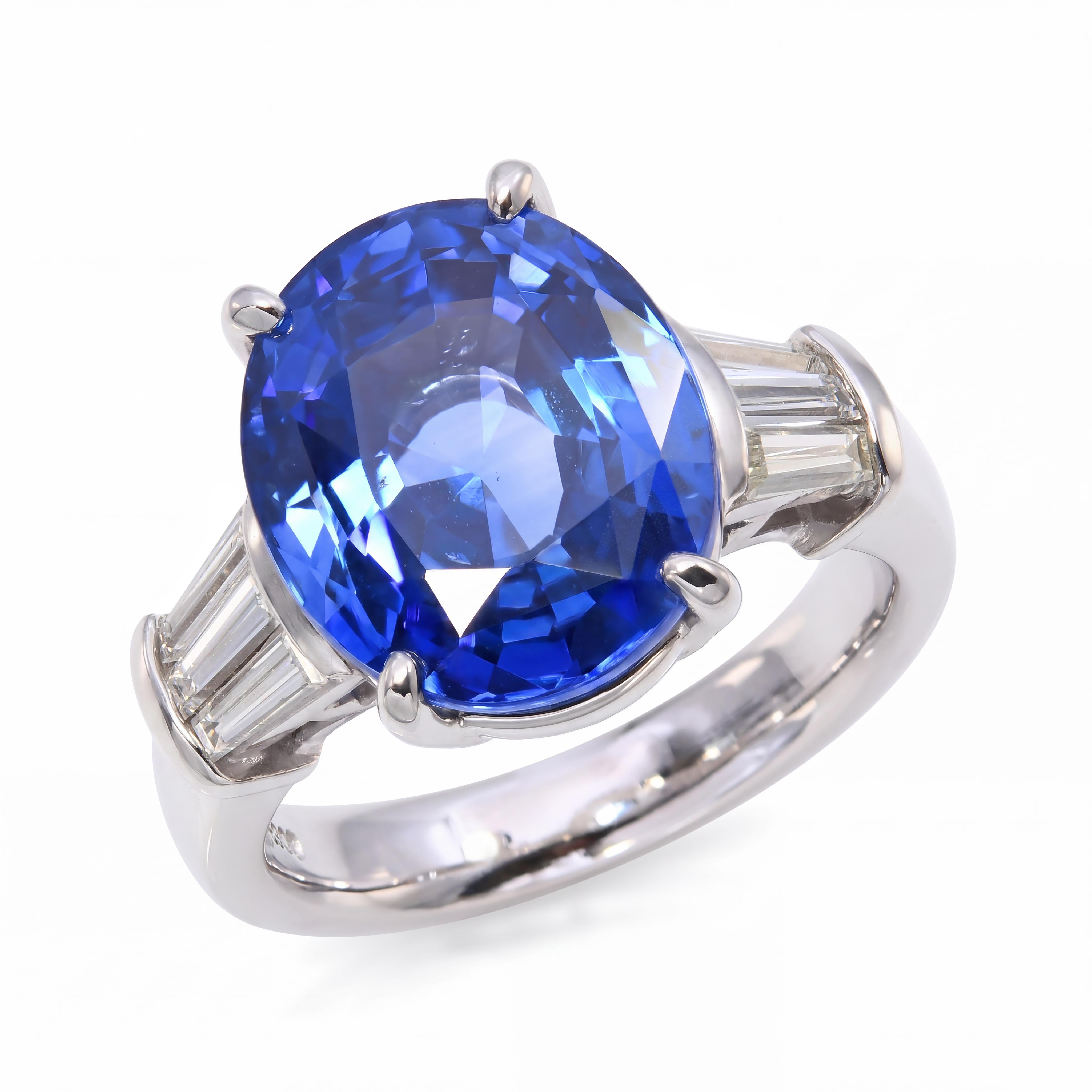 Platinum Vivid Blue GIA 8.59ct Ceylon No Heat Sapphire & Diamond Ring