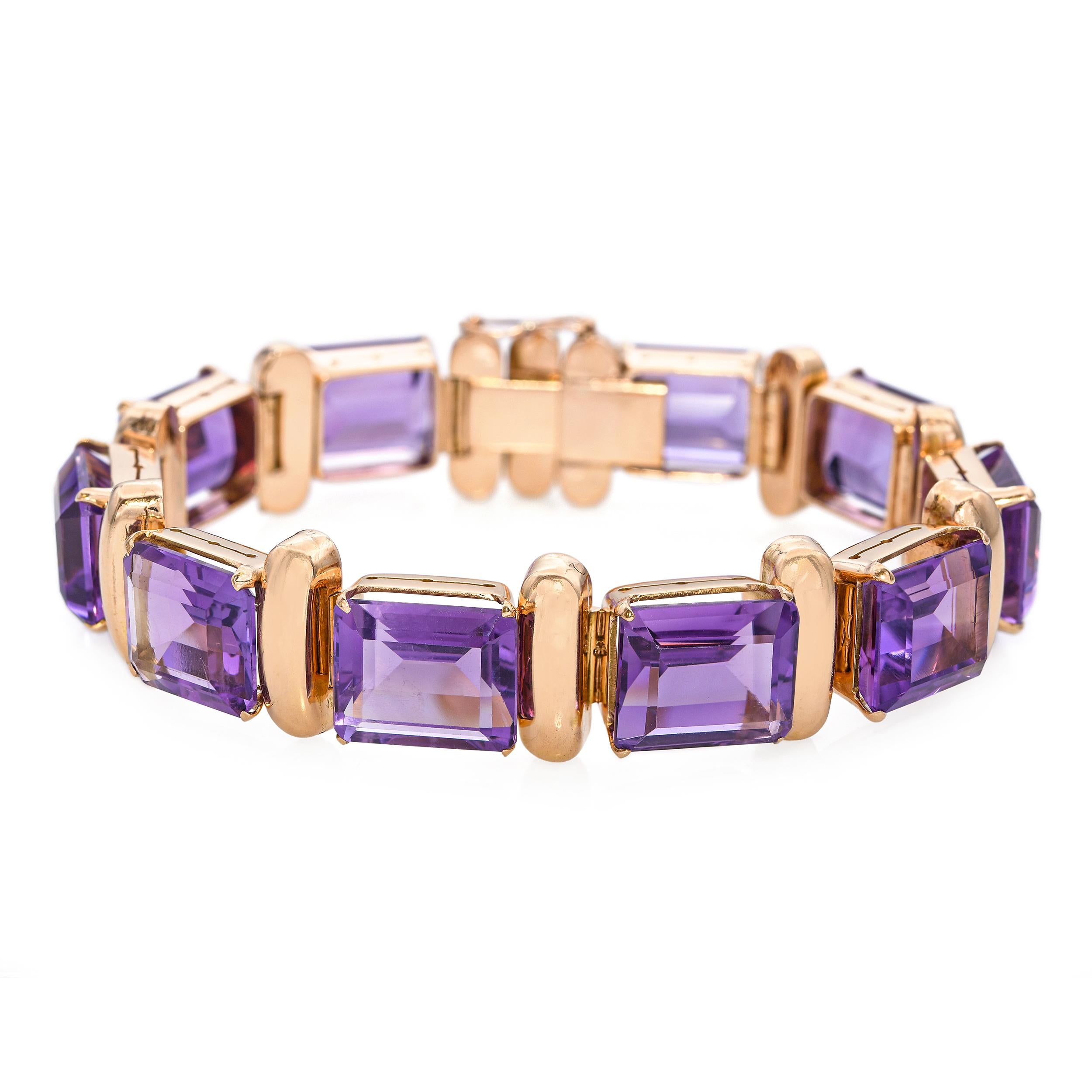 Vintage 18k Rose Gold 60tcw Amethyst Tennis Bracelet
