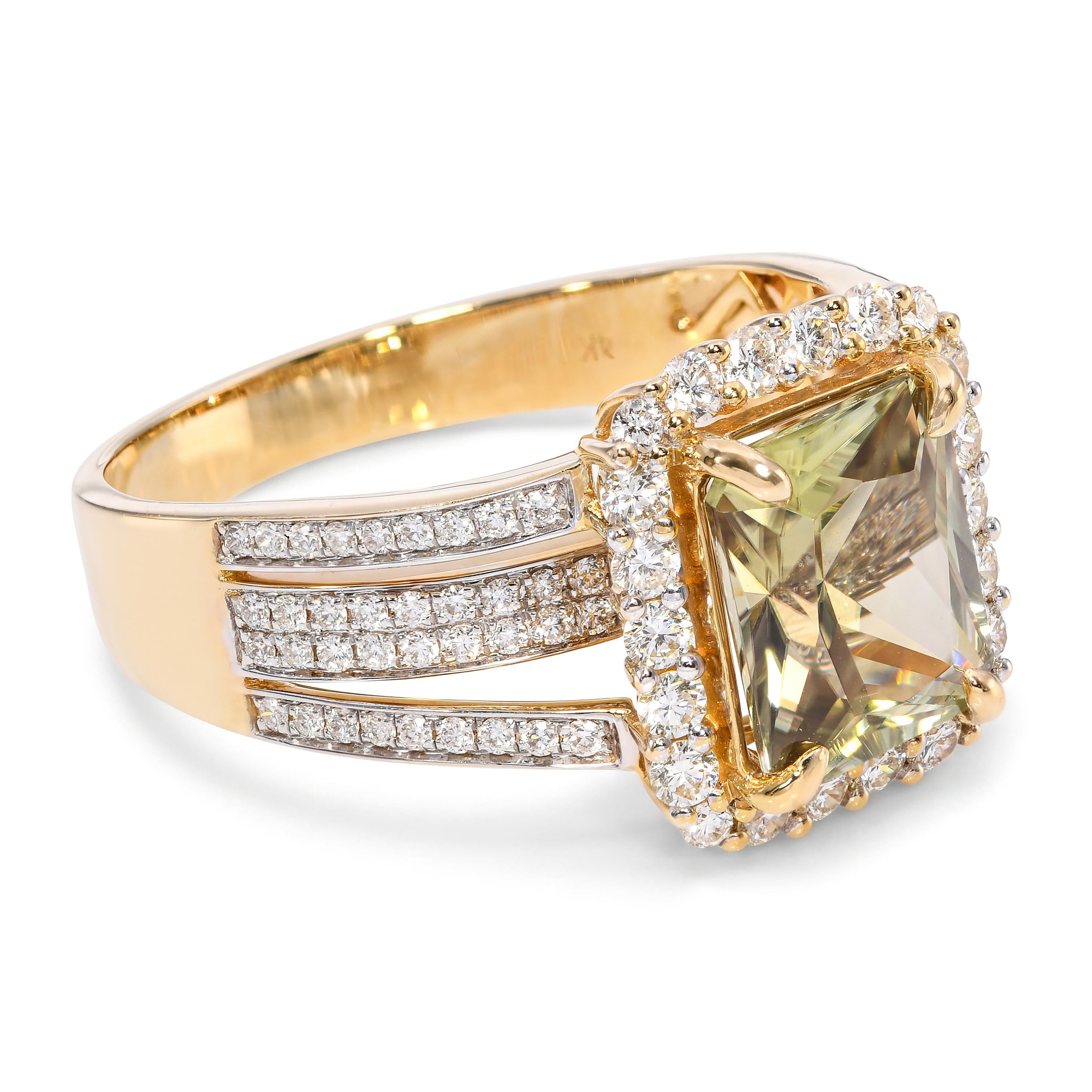 14k Yellow Gold 3.10ct Color Change Diaspore & Diamond Statement Ring