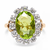 Vintage 18k Yellow Gold 9.50ct Peridot and Diamond Halo Ring
