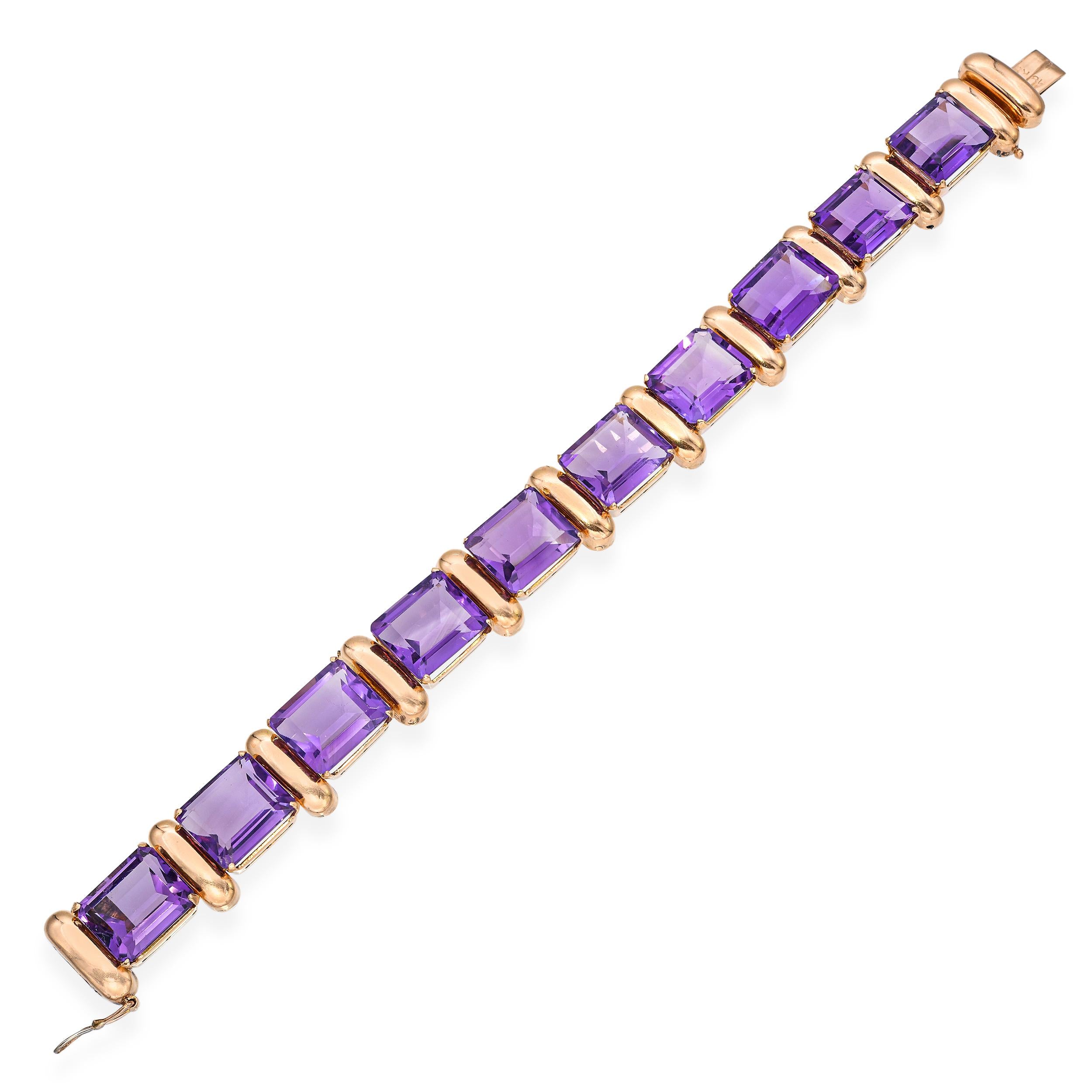 Vintage 18k Rose Gold 60tcw Amethyst Tennis Bracelet