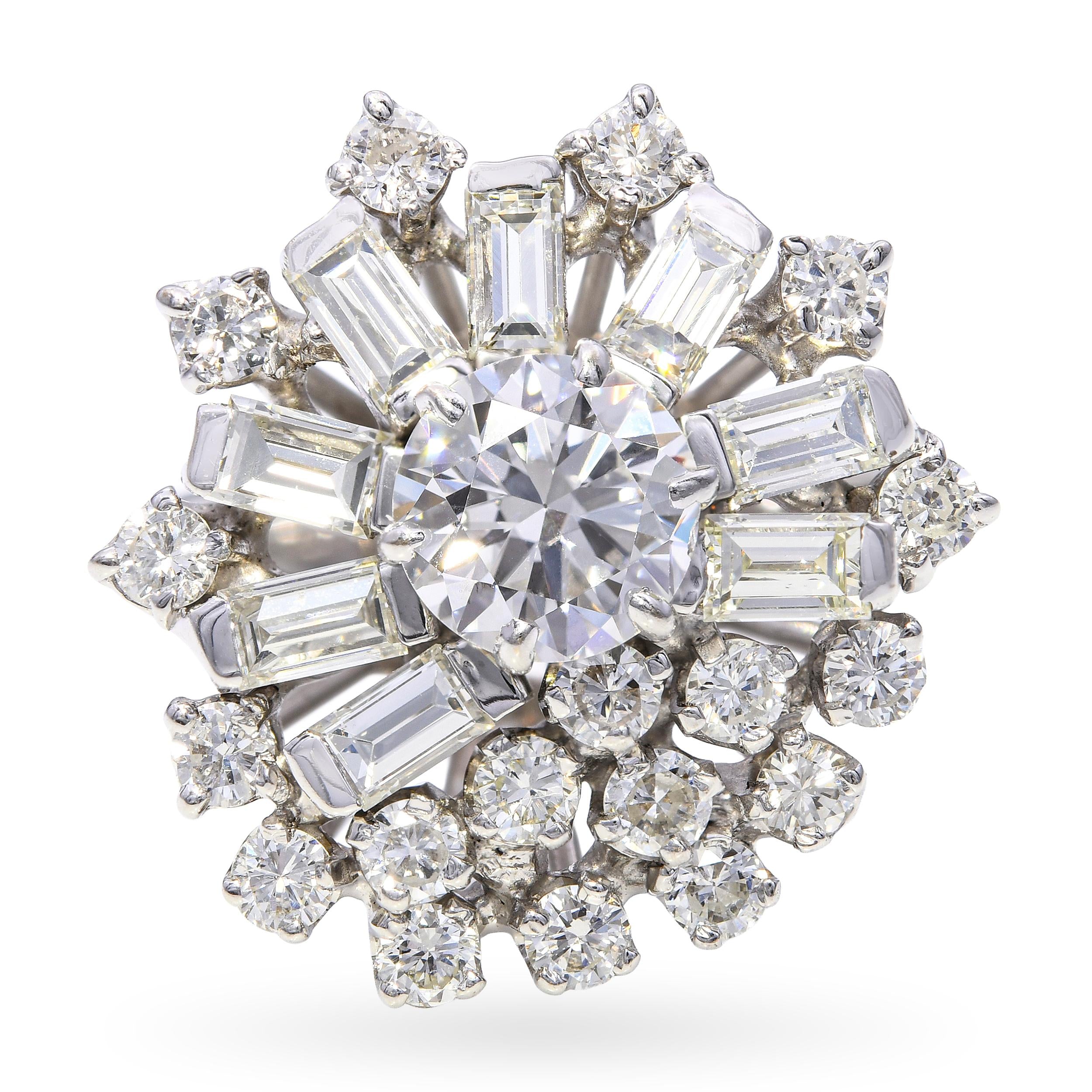 Vintage White Gold 2.57tcw Diamond Cluster Statement Ring