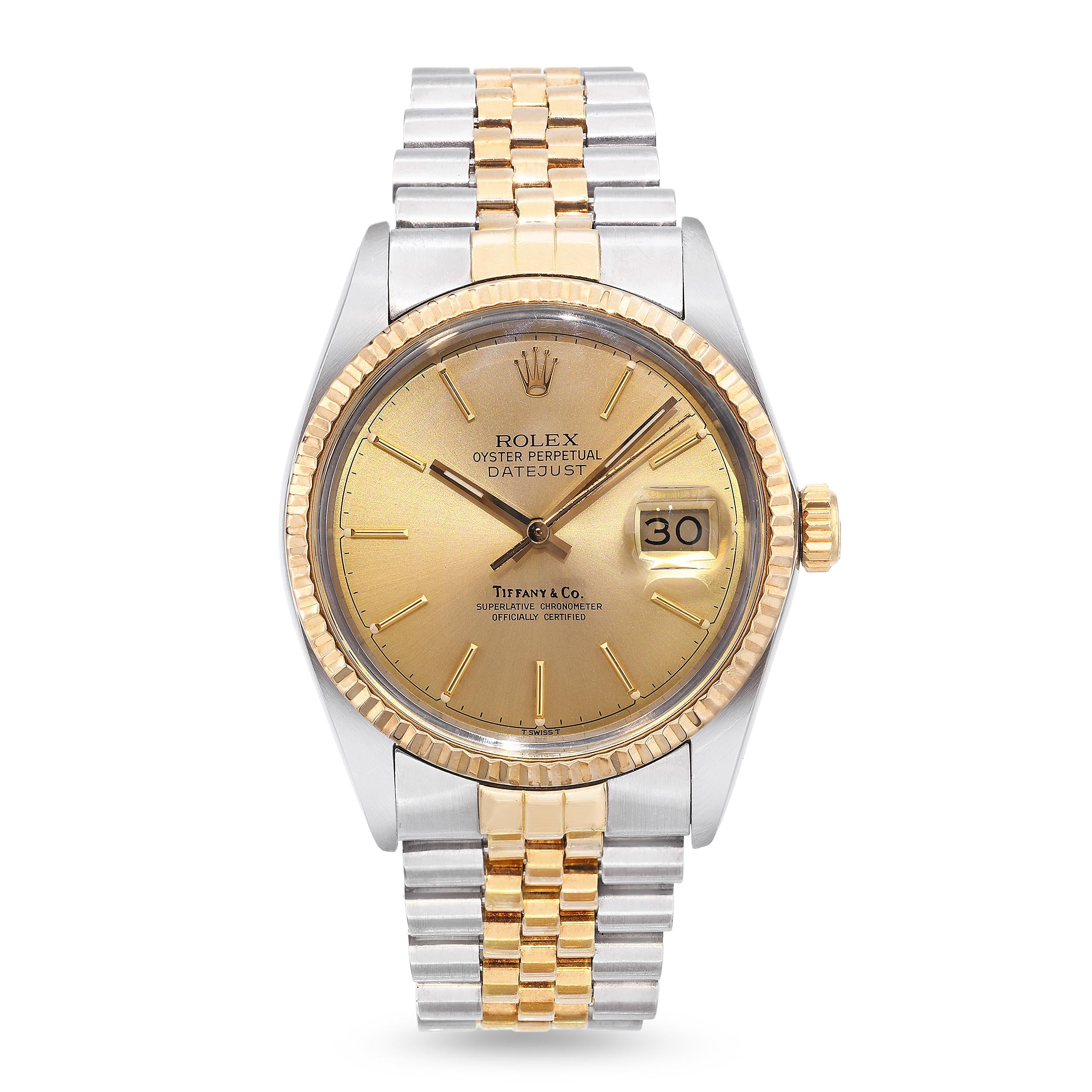 Vintage Rolex Two Tone Datejust Tiffany & Co Dial Men's Watch Ref. 16013