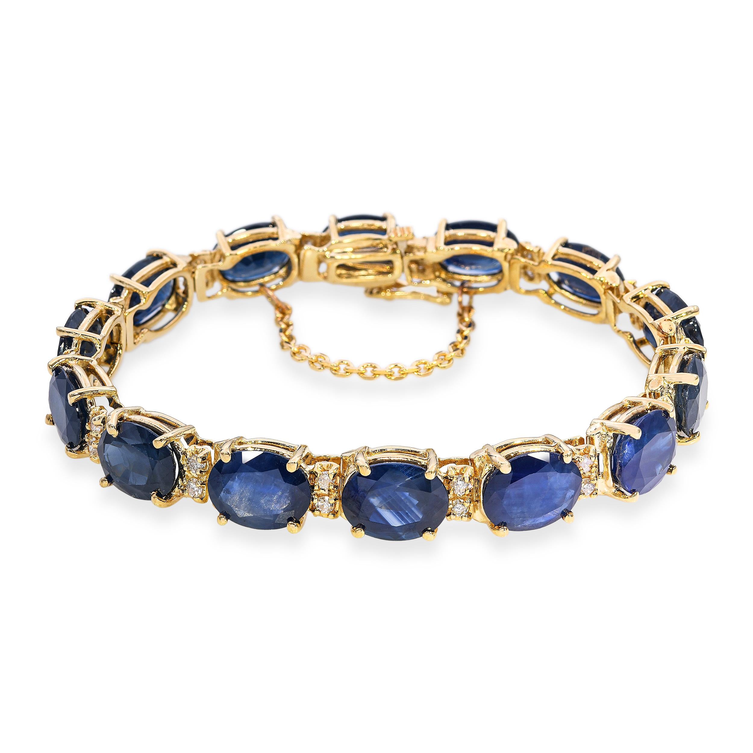Vintage 14k Yellow Gold 37.6tcw Sapphire and Diamond Line Bracelet