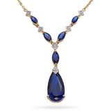 14k Yellow Gold Synthetic Sapphire and Diamond Drop Necklace
