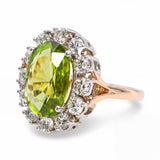 Vintage 18k Yellow Gold 9.50ct Peridot and Diamond Halo Ring