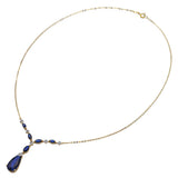 14k Yellow Gold Synthetic Sapphire and Diamond Drop Necklace