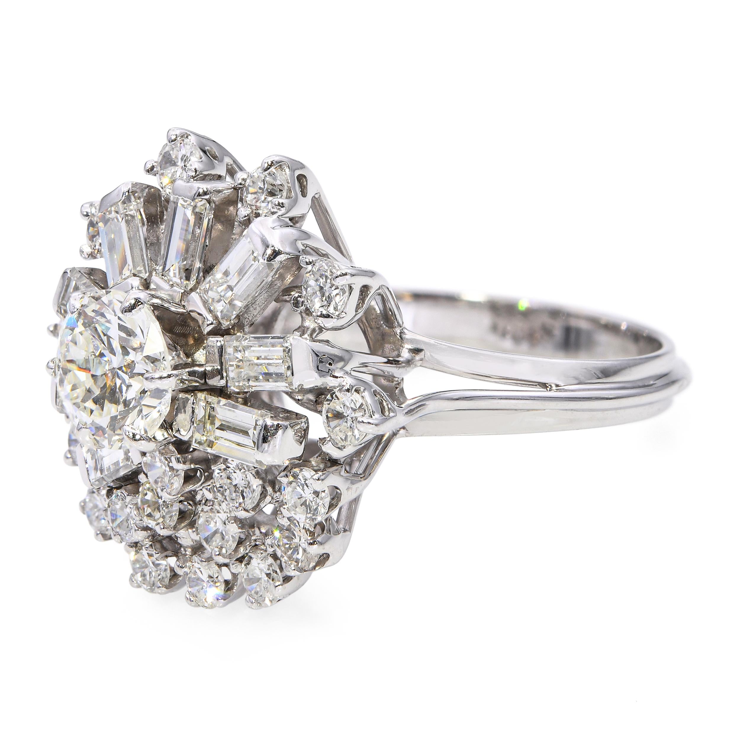 Vintage White Gold 2.57tcw Diamond Cluster Statement Ring