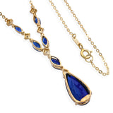 14k Yellow Gold Synthetic Sapphire and Diamond Drop Necklace