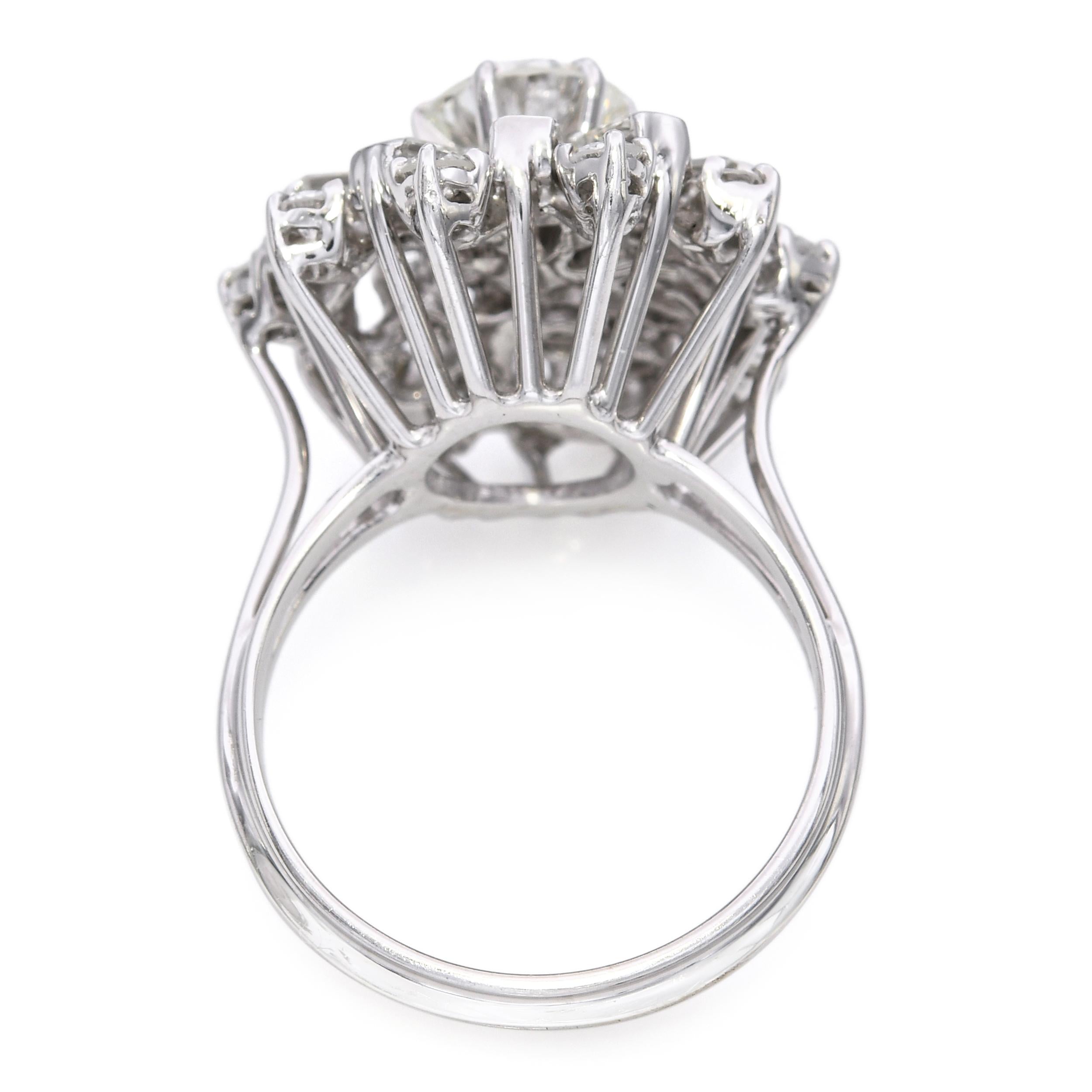 Vintage White Gold 2.57tcw Diamond Cluster Statement Ring