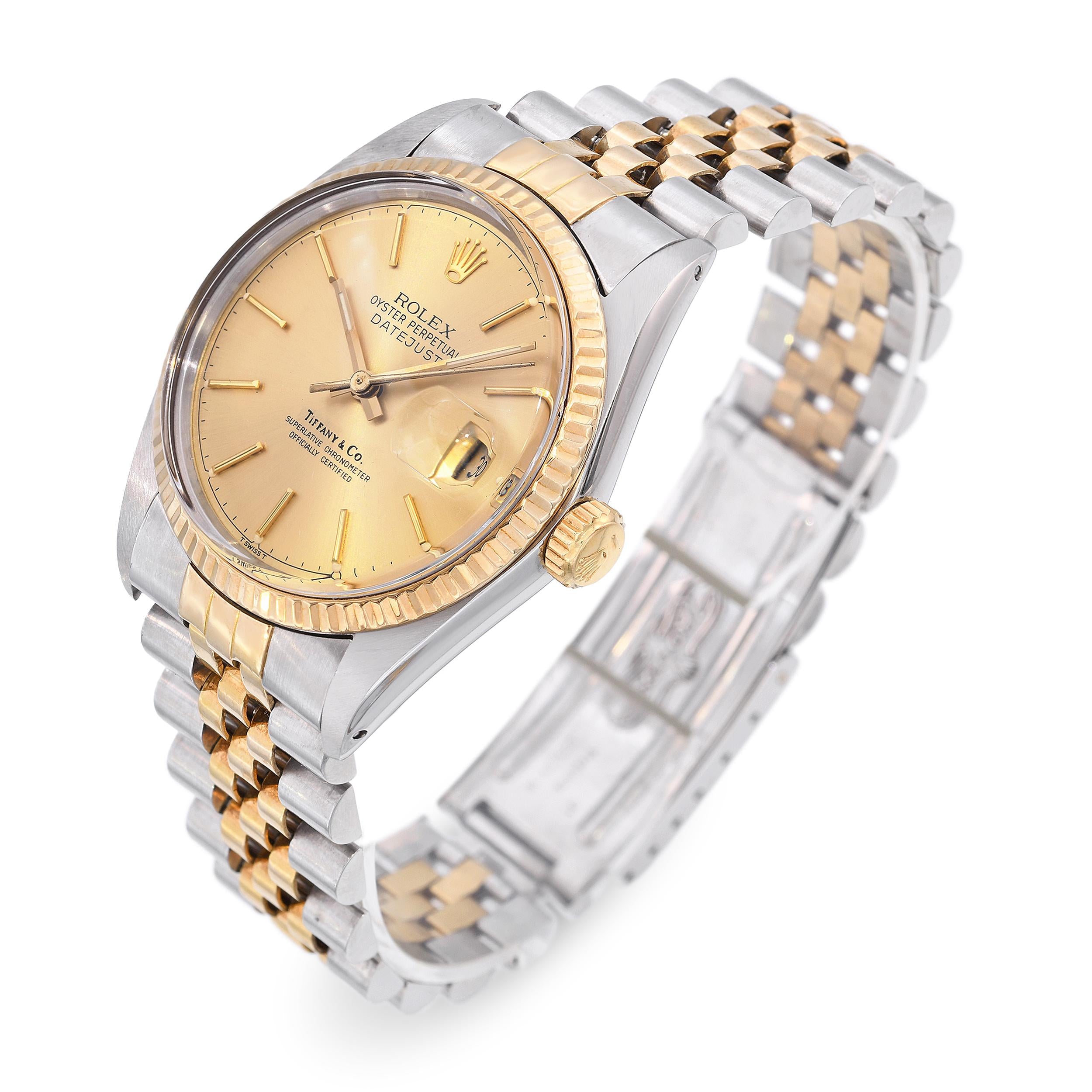 Vintage Rolex Two Tone Datejust Tiffany & Co Dial Men's Watch Ref. 16013