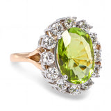Vintage 18k Yellow Gold 9.50ct Peridot and Diamond Halo Ring