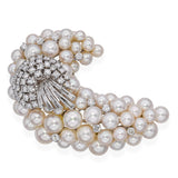 Vintage 14k White Gold Diamond and Pearl Cluster Brooch
