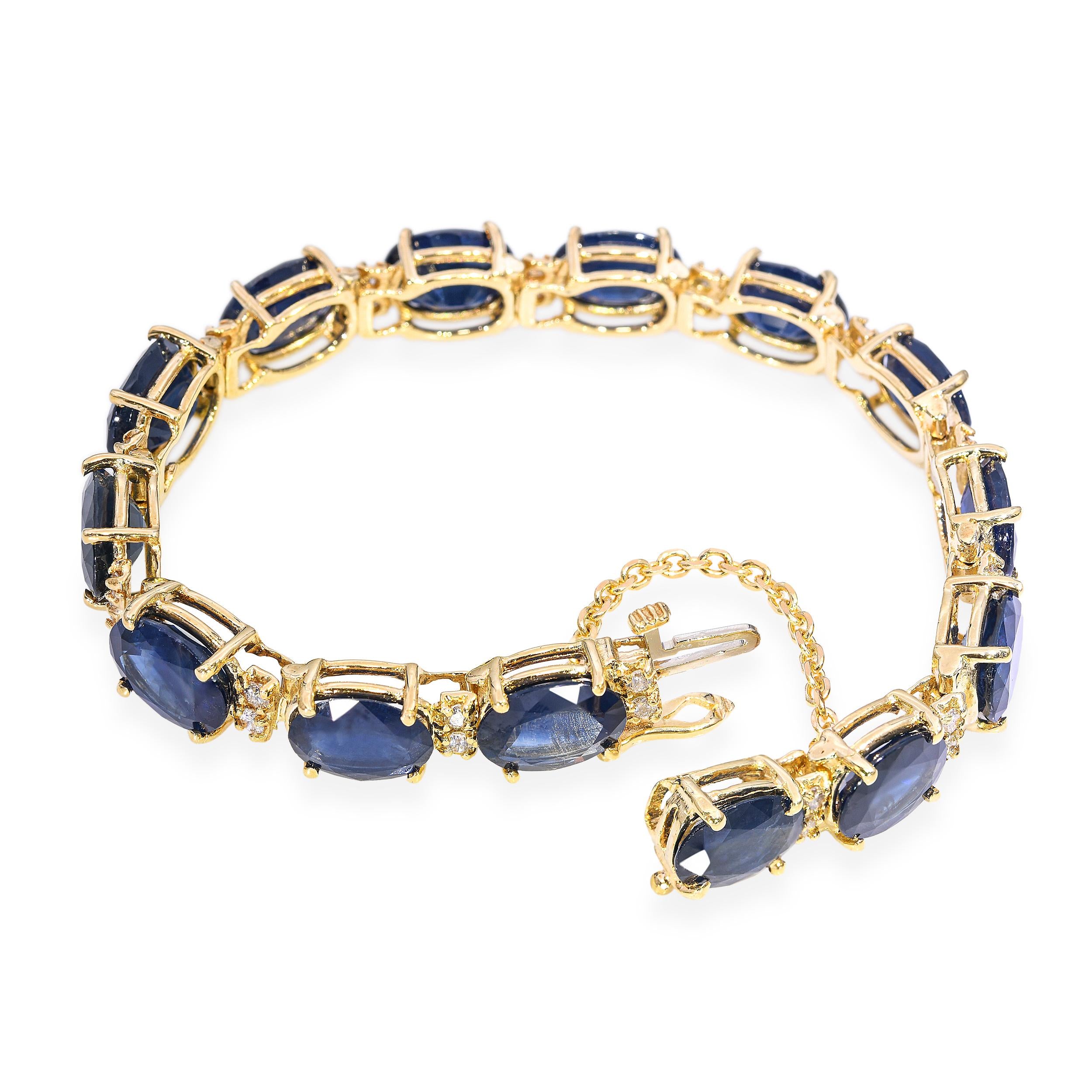 Vintage 14k Yellow Gold 37.6tcw Sapphire and Diamond Line Bracelet