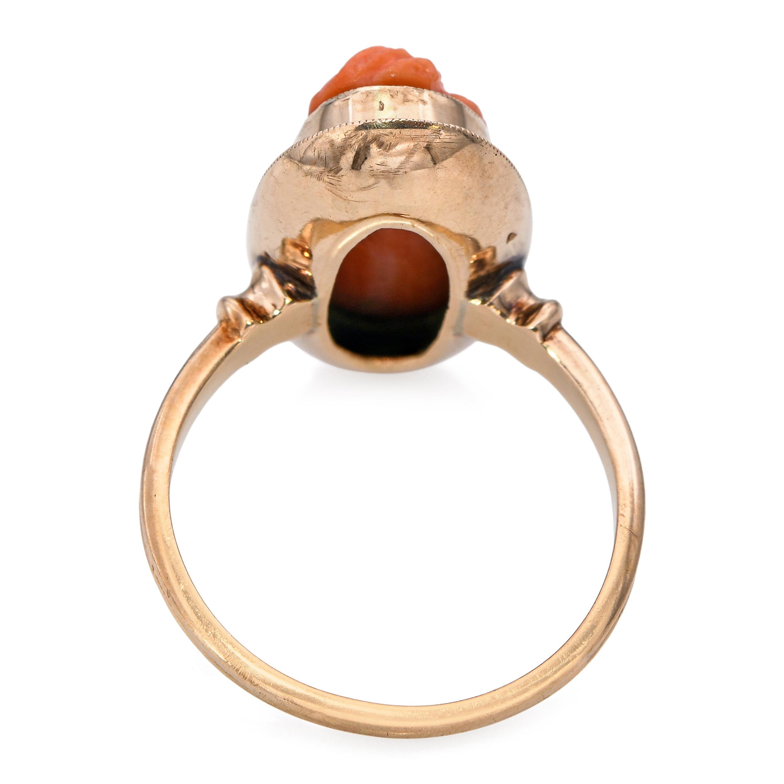 Antique 10k Yellow Gold Coral Cameo Ring