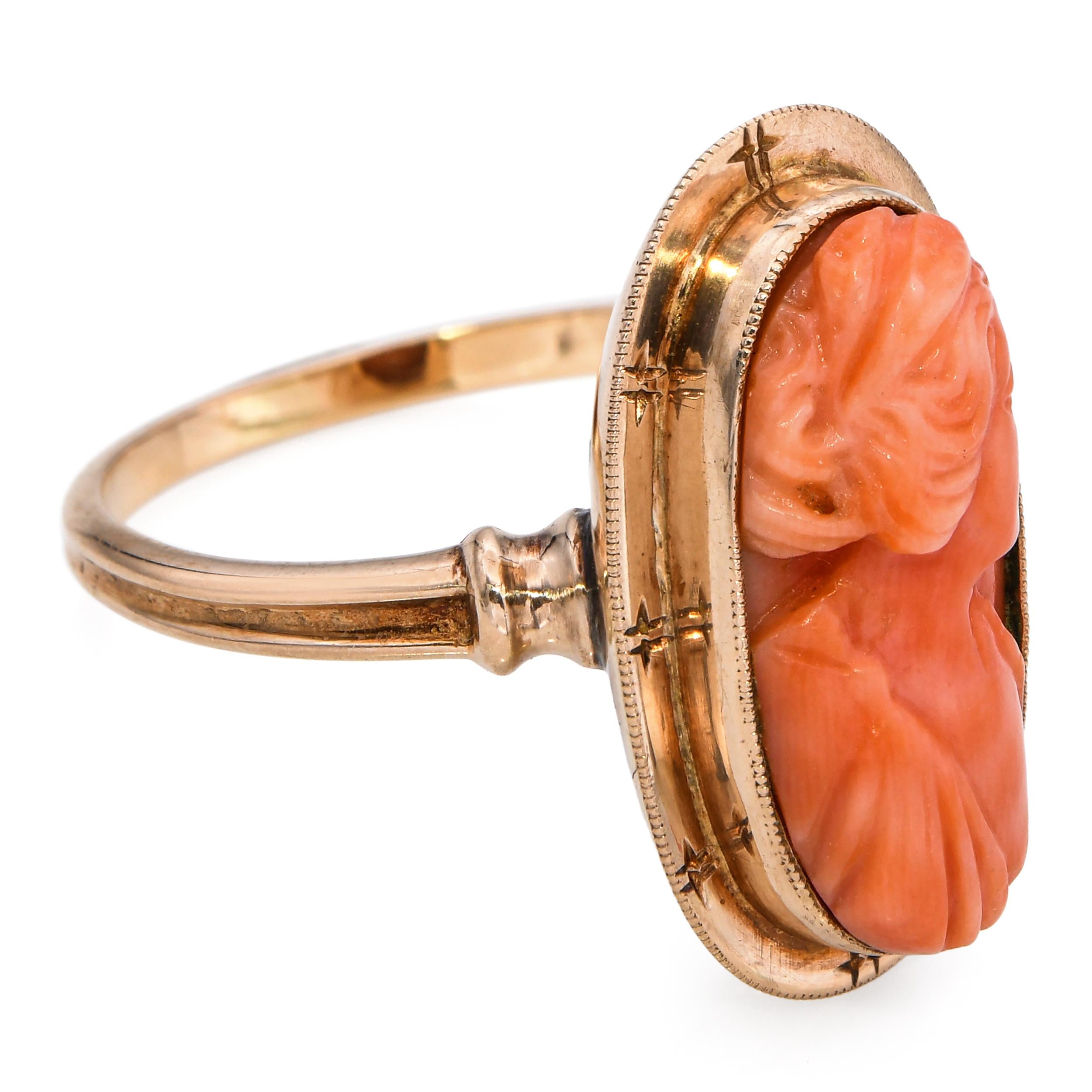 Antique 10k Yellow Gold Coral Cameo Ring