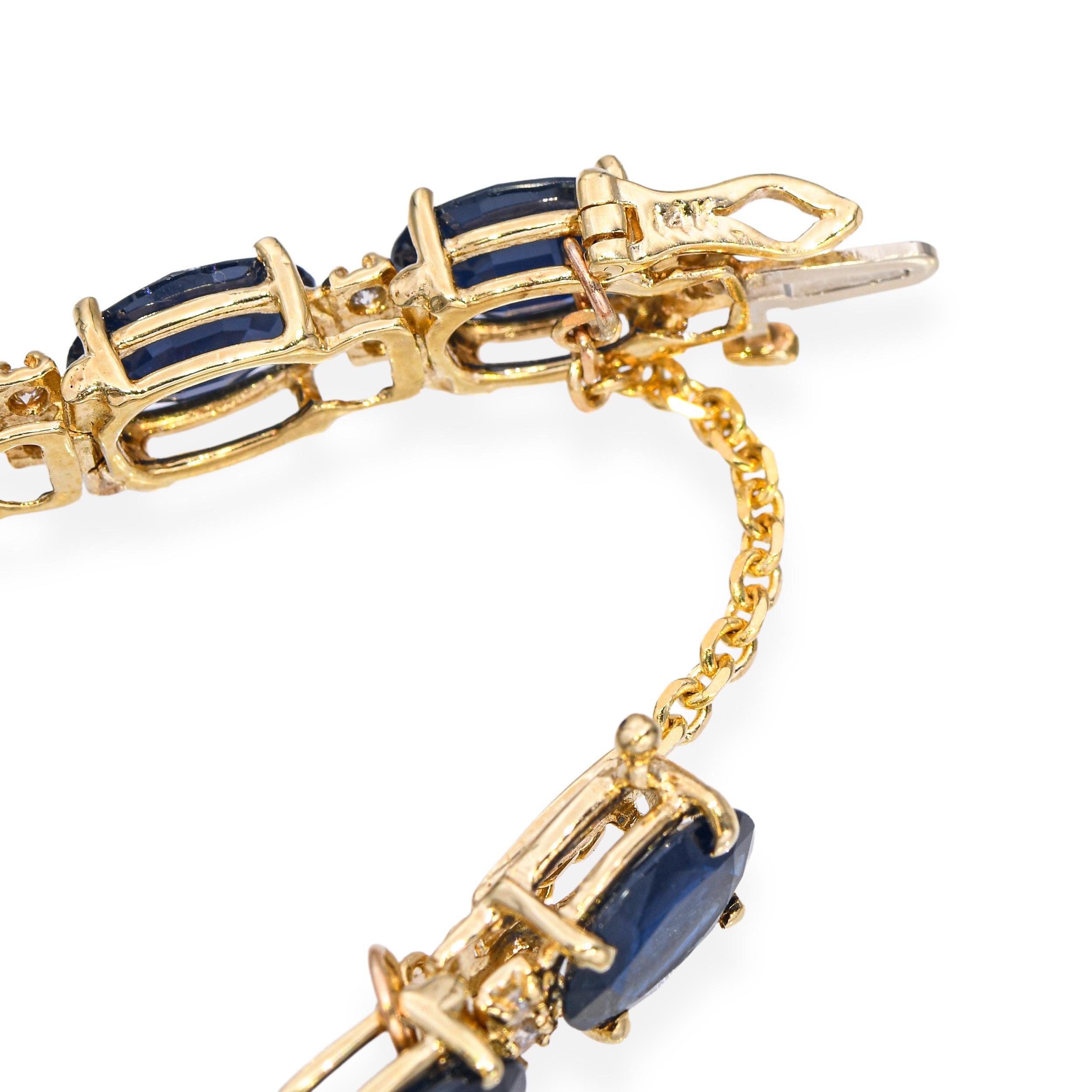 Vintage 14k Yellow Gold 37.6tcw Sapphire and Diamond Line Bracelet