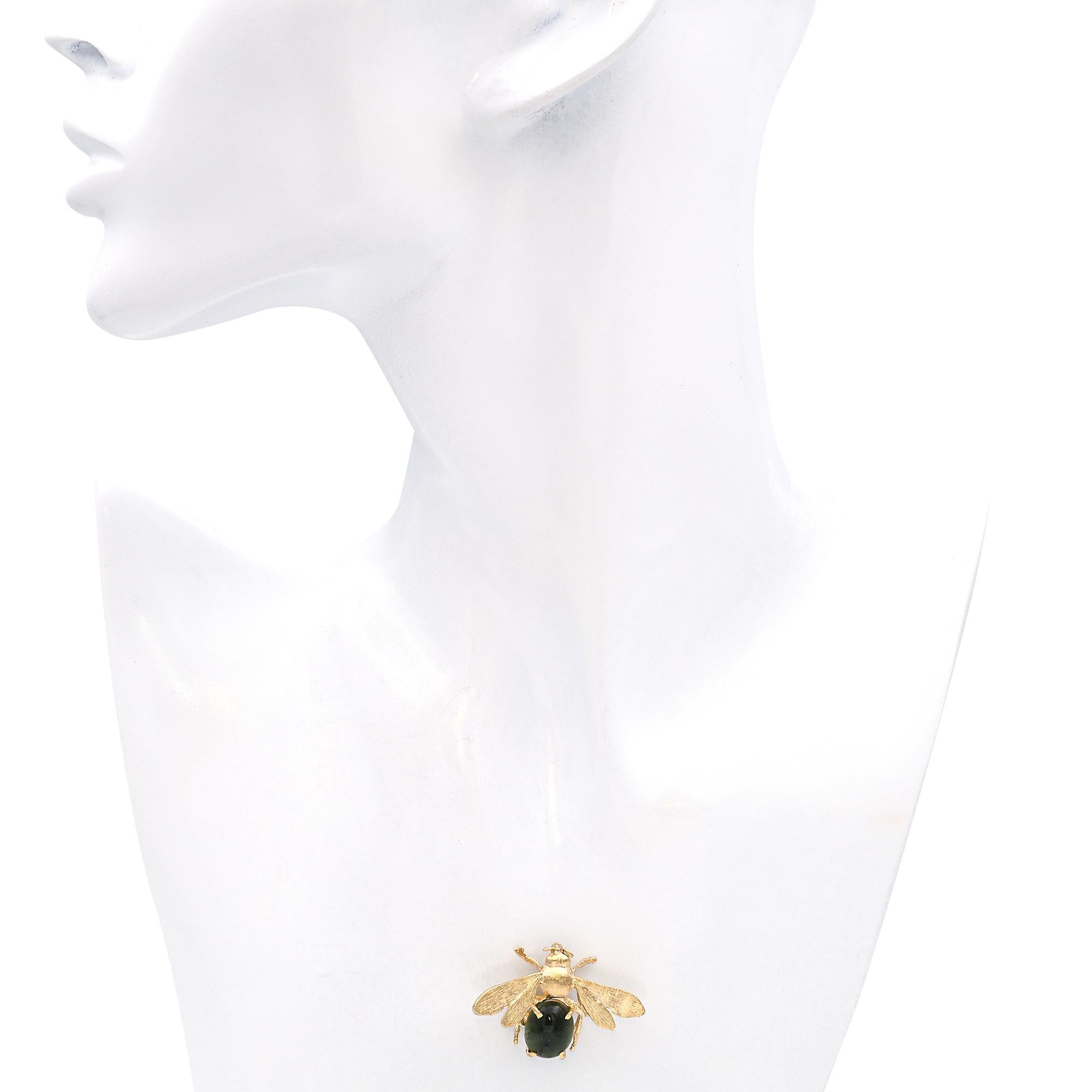 Vintage 14k Yellow Gold Jadeite Bumblebee Brooch