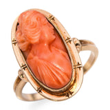 Antique 10k Yellow Gold Coral Cameo Ring