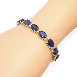 Vintage 14k Yellow Gold 37.6tcw Sapphire and Diamond Line Bracelet