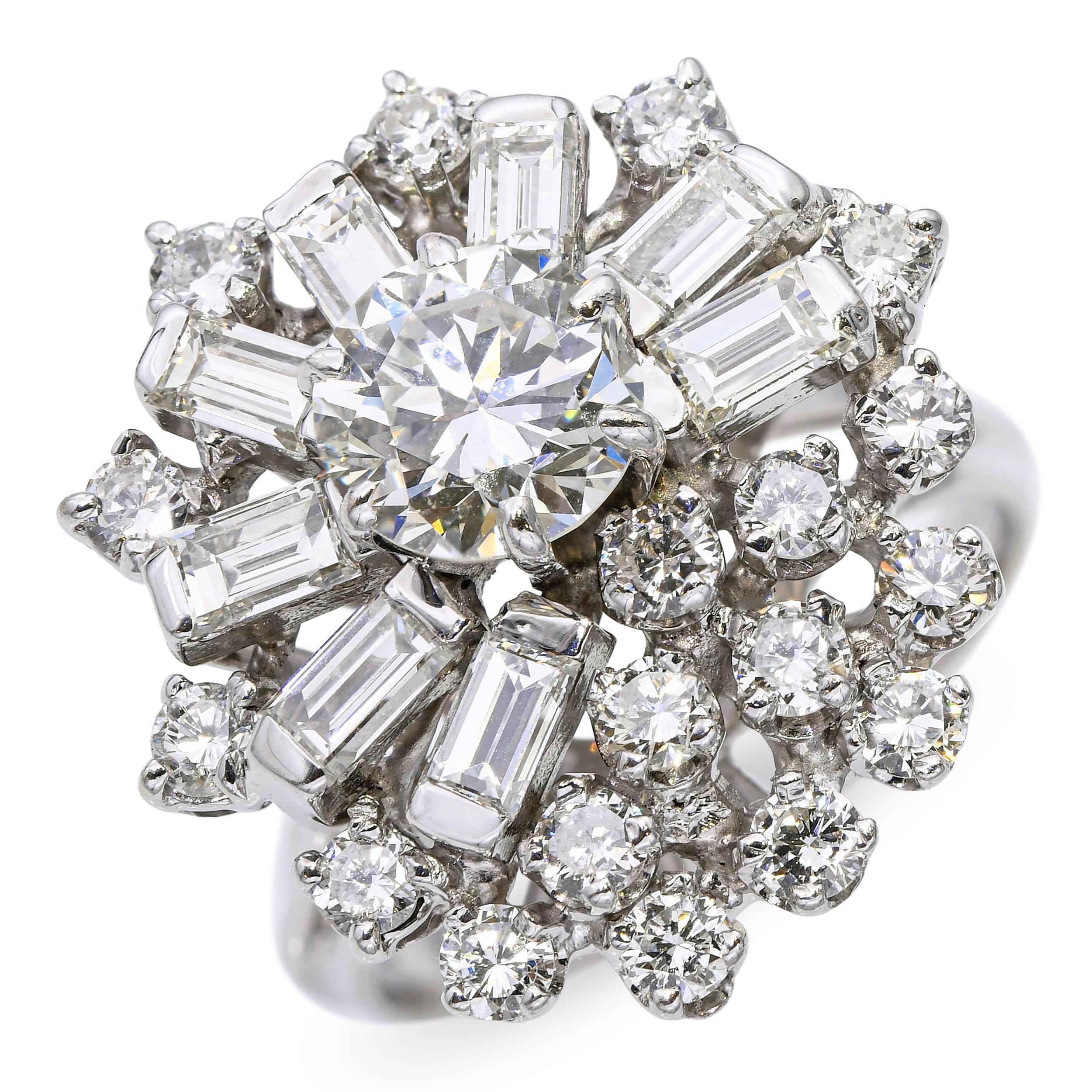Vintage White Gold 2.57tcw Diamond Cluster Statement Ring