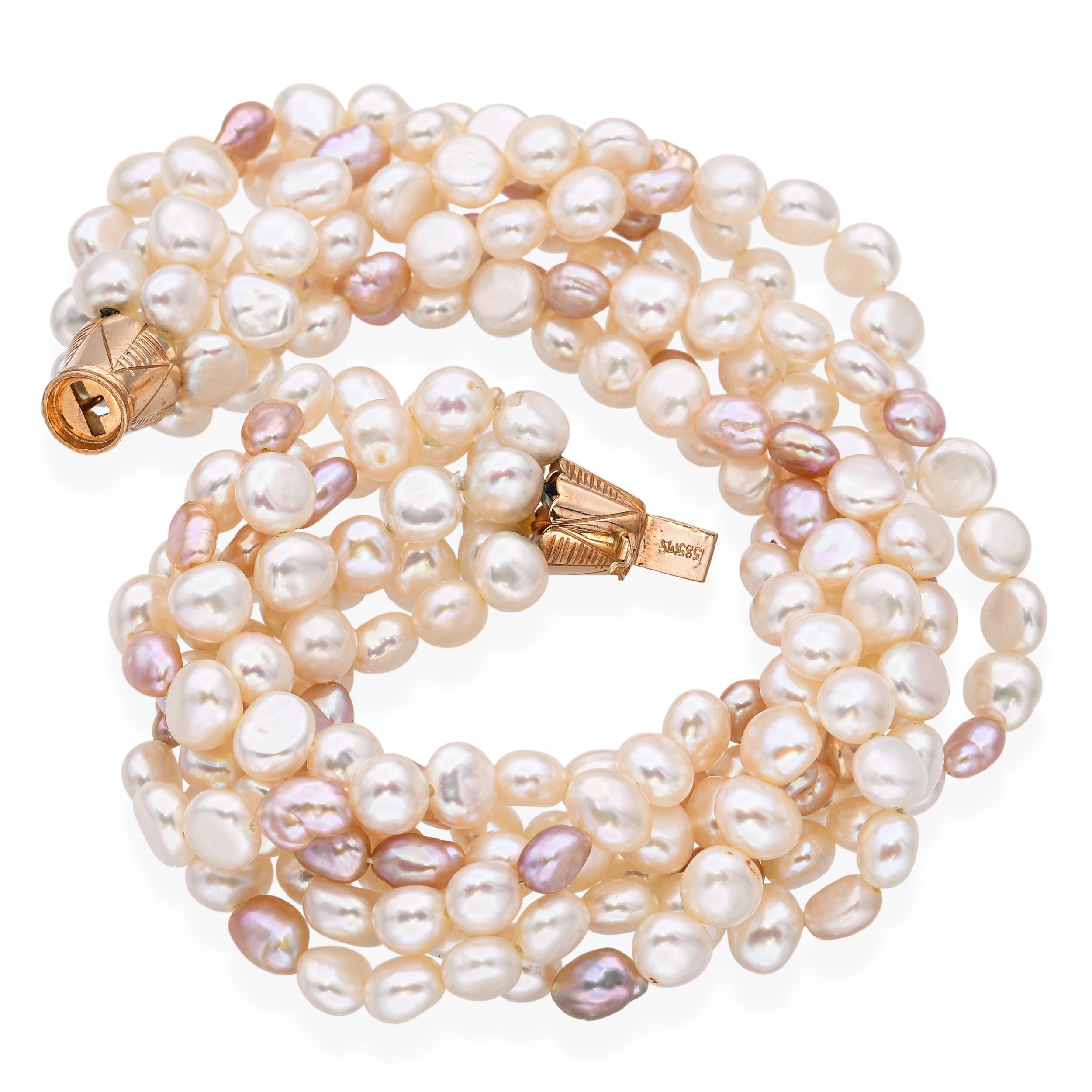 Vintage 14k Yellow Gold Six Strand Pearl Bracelet