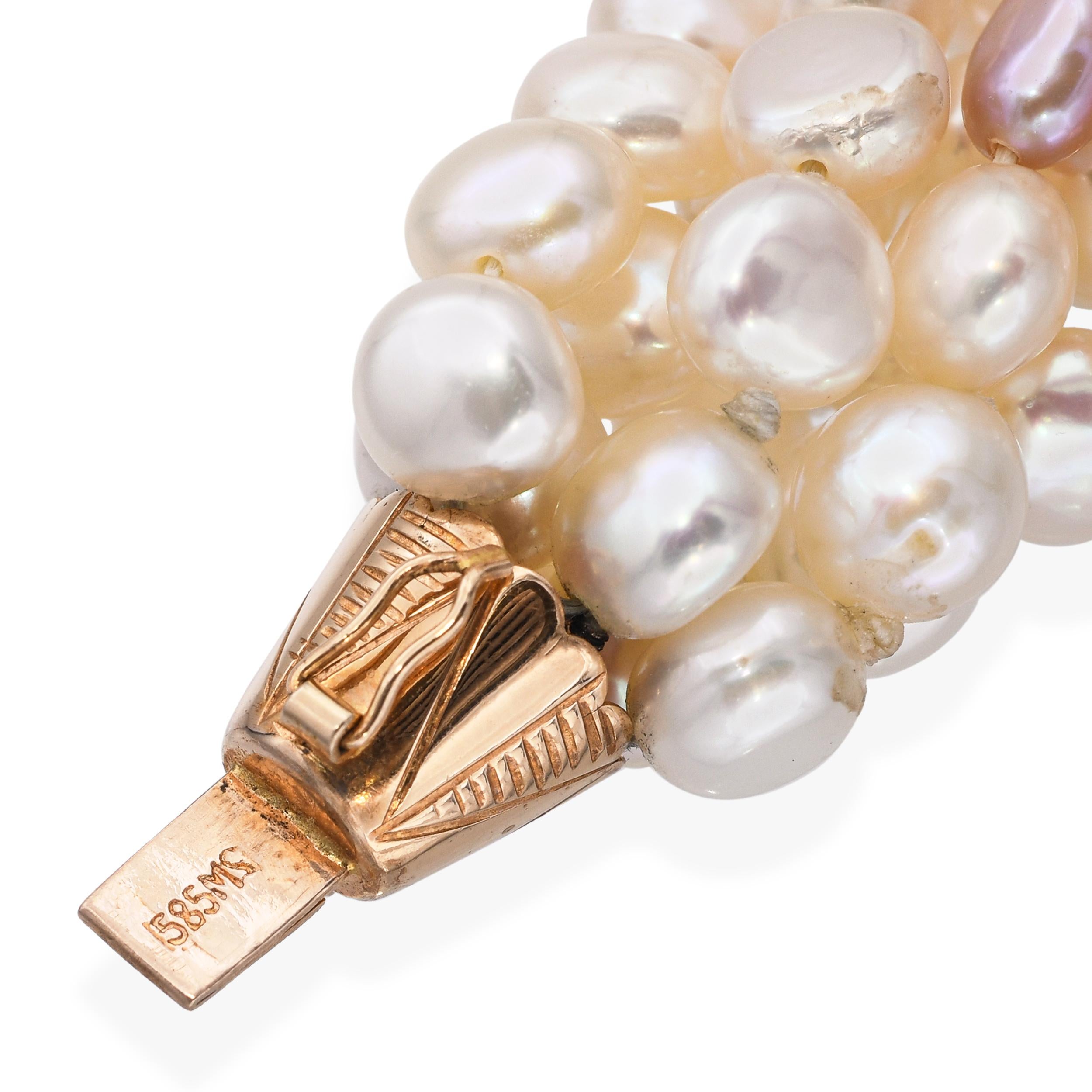 Vintage 14k Yellow Gold Six Strand Pearl Bracelet