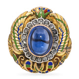 Antique 10k Yellow Gold Enamel Diamond and Sapphire Egyptian Revival Ring