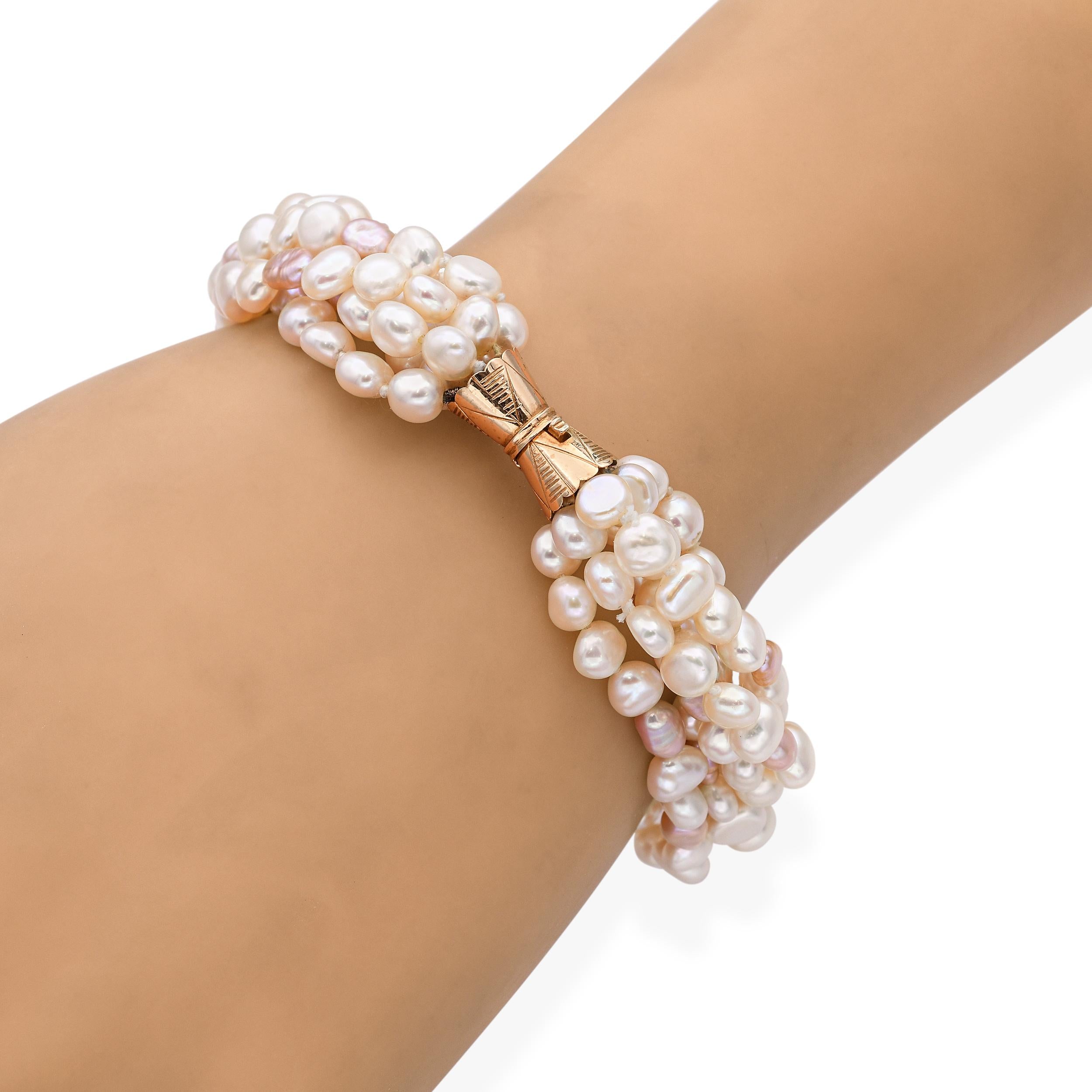 Vintage 14k Yellow Gold Six Strand Pearl Bracelet