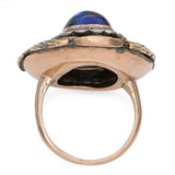 Antique 10k Yellow Gold Enamel Diamond and Sapphire Egyptian Revival Ring