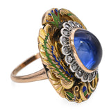 Antique 10k Yellow Gold Enamel Diamond and Sapphire Egyptian Revival Ring
