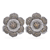 18k White Gold 3.22tcw Brown & White Diamond Flower Omega Back Earrings