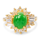 Vintage 18k Yellow Gold Green Jade & Diamond Cocktail Ring