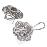 18k White Gold 3.22tcw Brown & White Diamond Flower Omega Back Earrings