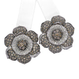 18k White Gold 3.22tcw Brown & White Diamond Flower Omega Back Earrings