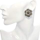 18k White Gold 3.22tcw Brown & White Diamond Flower Omega Back Earrings