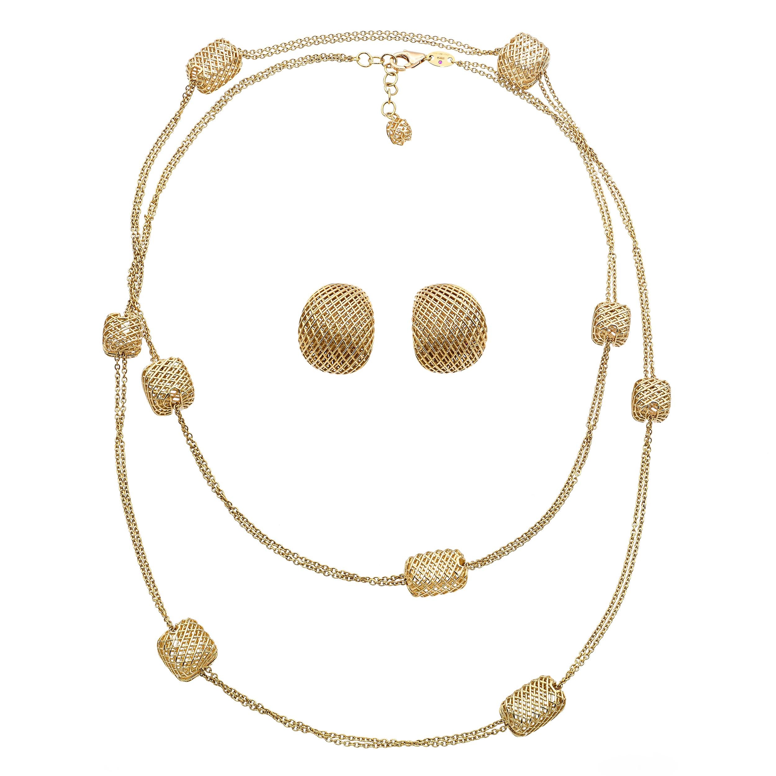 Roberto Coin 18k Yellow Gold Woven Earring and Necklace Set