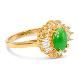 Vintage 18k Yellow Gold Green Jade & Diamond Cocktail Ring