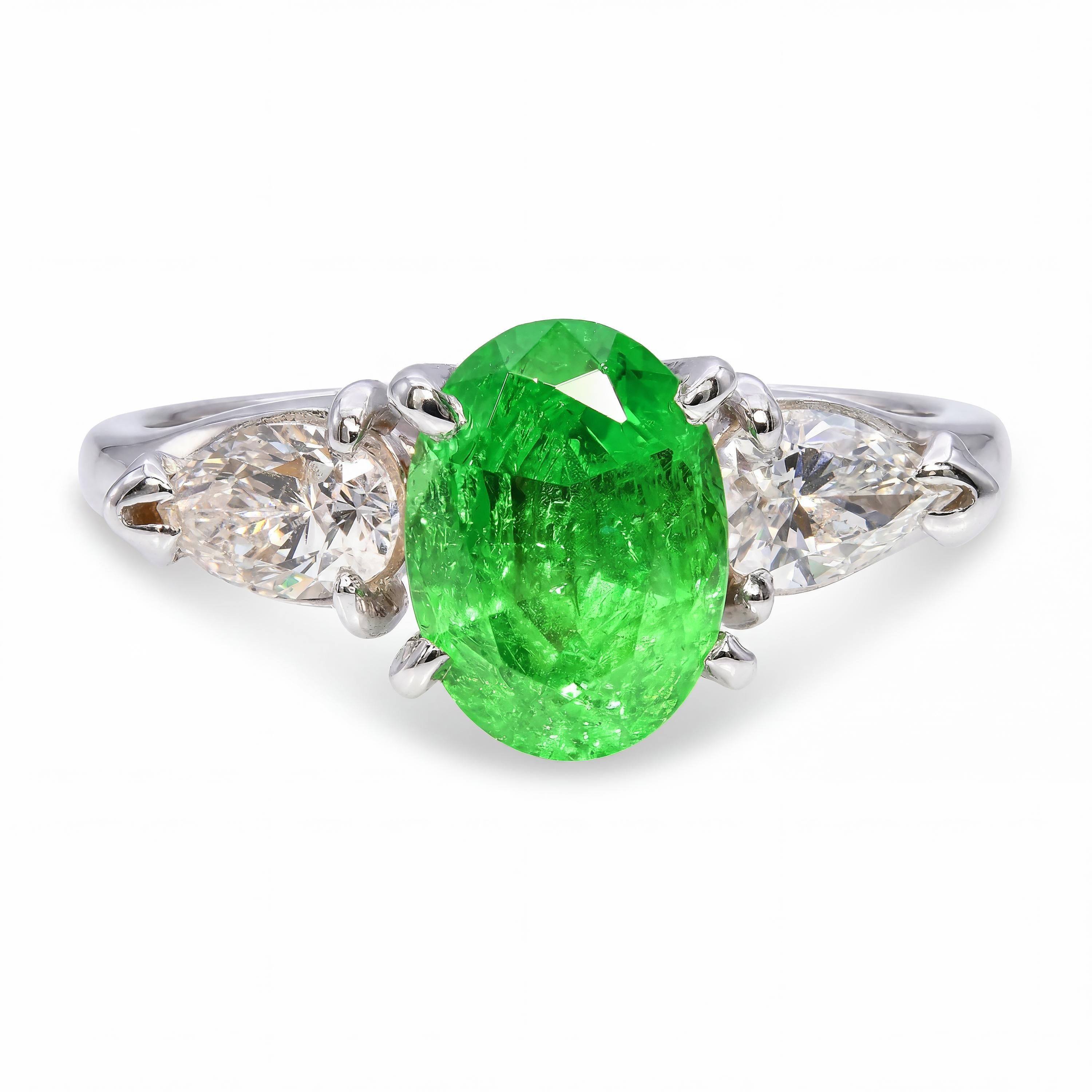 14k White Gold 1.75ct Neon Green Tsavorite Garnet & Diamond Ring
