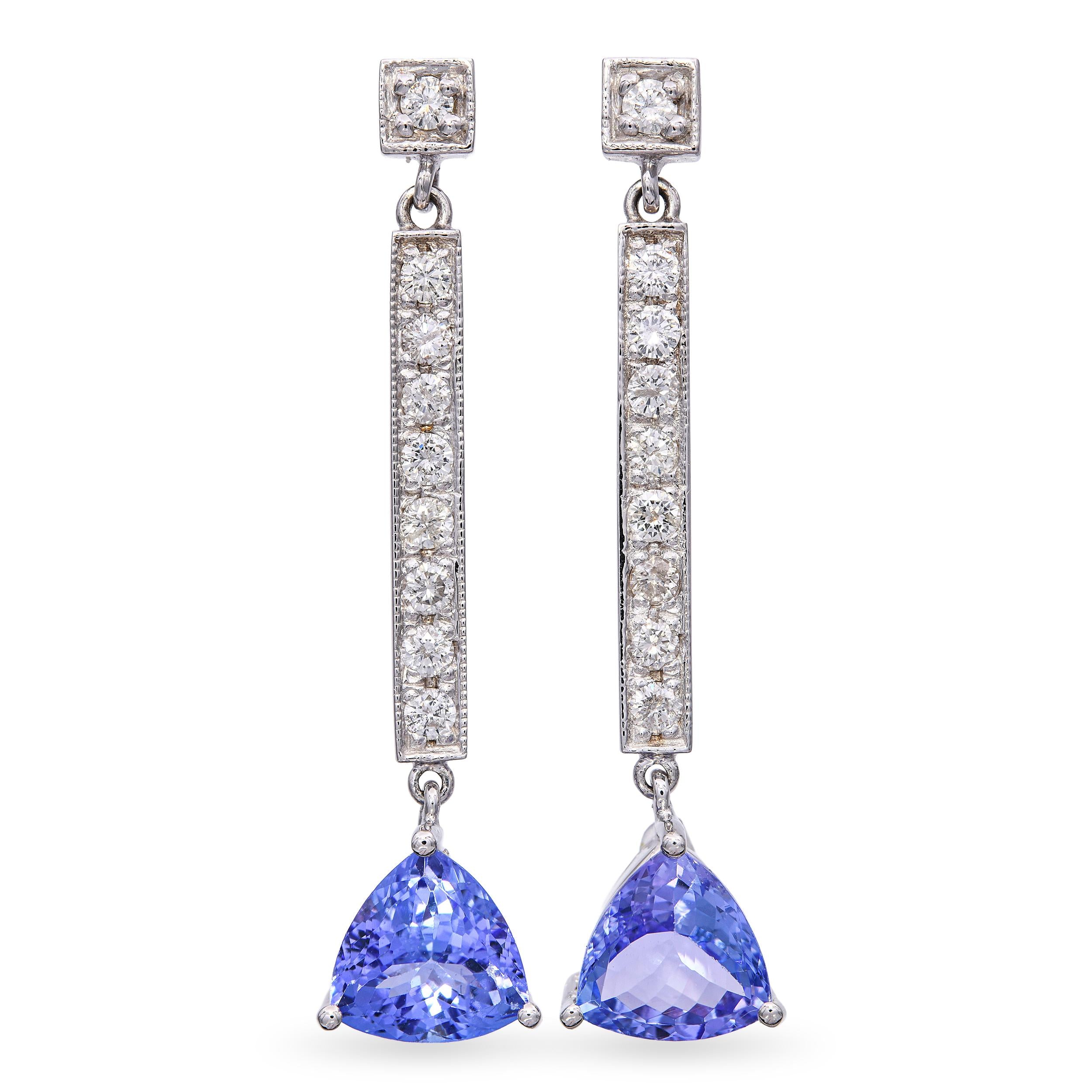 14k White Gold 4.00tcw Tanzanite & Diamond Drop Dangle Earrings