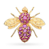 Vintage 14k Yellow Gold 1.11tcw Pink Sapphire Bee Brooch