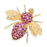 Vintage 14k Yellow Gold 1.11tcw Pink Sapphire Bee Brooch